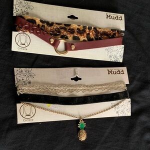Mudd Choker Necklace Set with Gold Pineapple and Leopard Print